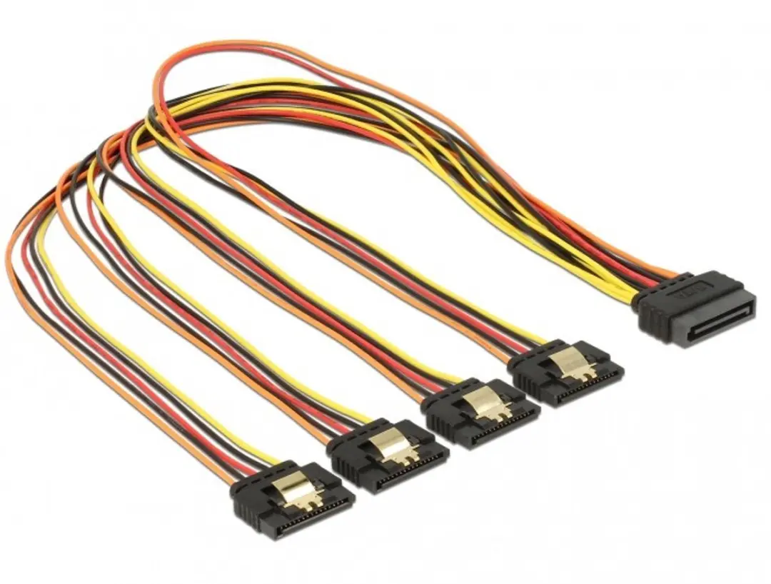 Delock SATA 15-pins Powerkabel met vergrendeling - 4x recht - 50cm - Meerkleurig