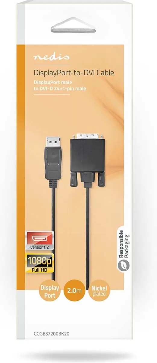 Nedis DisplayPort-Kabel CCGB37200BK20 - 2m - DVI-D Male - Zwart