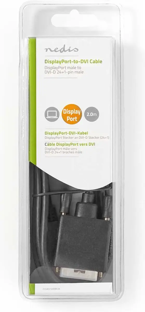 Nedis DisplayPort-Kabel CCGB37200BK20 - 2m - DVI-D Male - Zwart