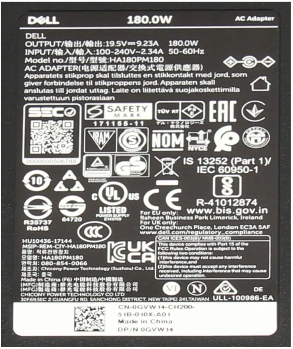 Dell 047RW6 Oplader 180W - Laptop