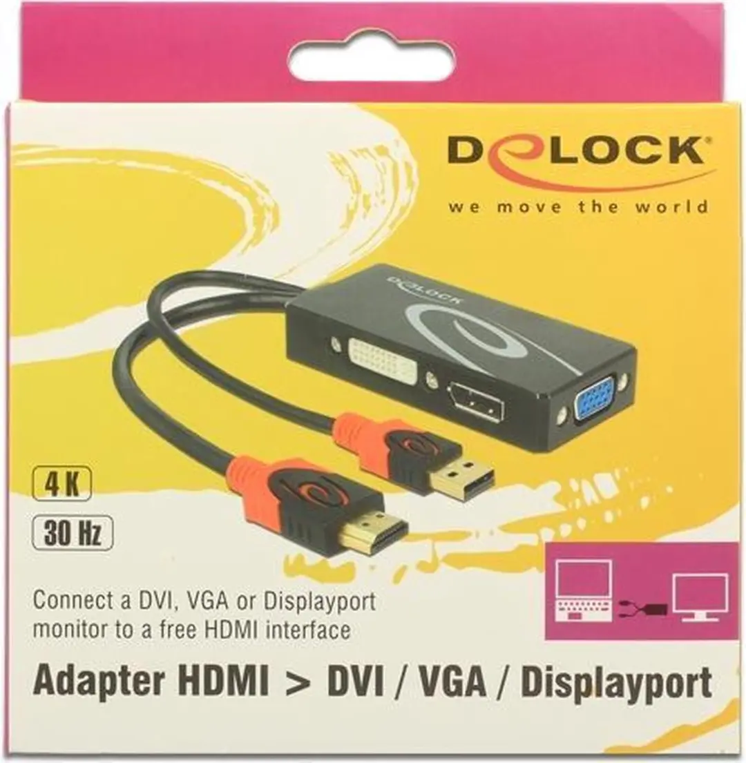 Delock HDMI naar DVI/VGA/DisplayPort Adapter 4K - Zwart