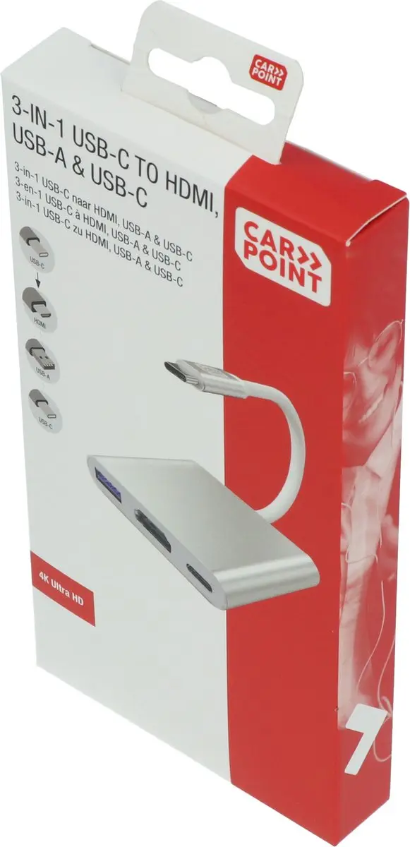 Carpoint 3-in-1 Adapter USB-C naar HDMI/USB-A/USB-C - Wit