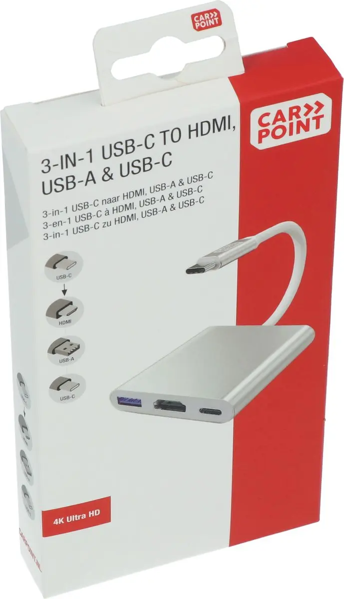 Carpoint 3-in-1 Adapter USB-C naar HDMI/USB-A/USB-C - Wit