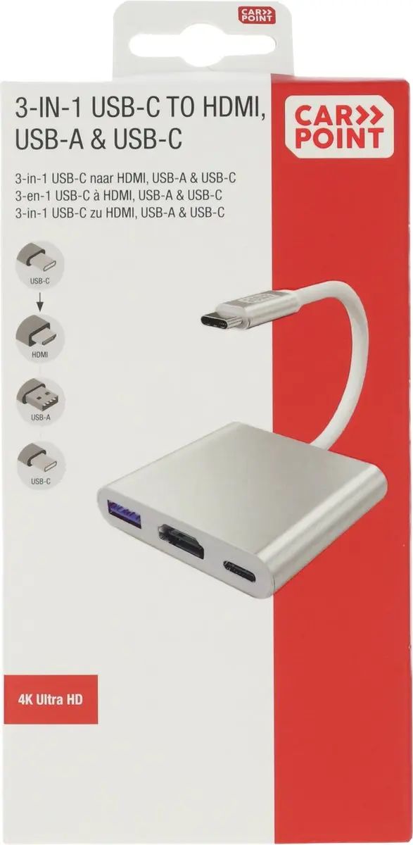 Carpoint 3-in-1 Adapter USB-C naar HDMI/USB-A/USB-C - Wit