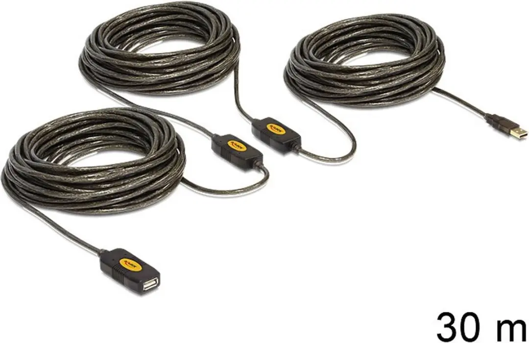 Delock Actieve USB2.0 Verlengkabel 30m - Zwart