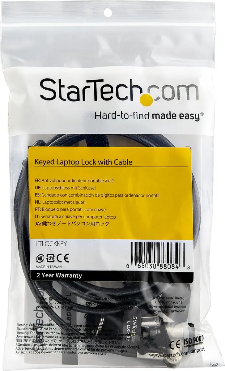 Startech LTLOCKKEY Laptopslot - 2m - Staal - Zwart-Grijs