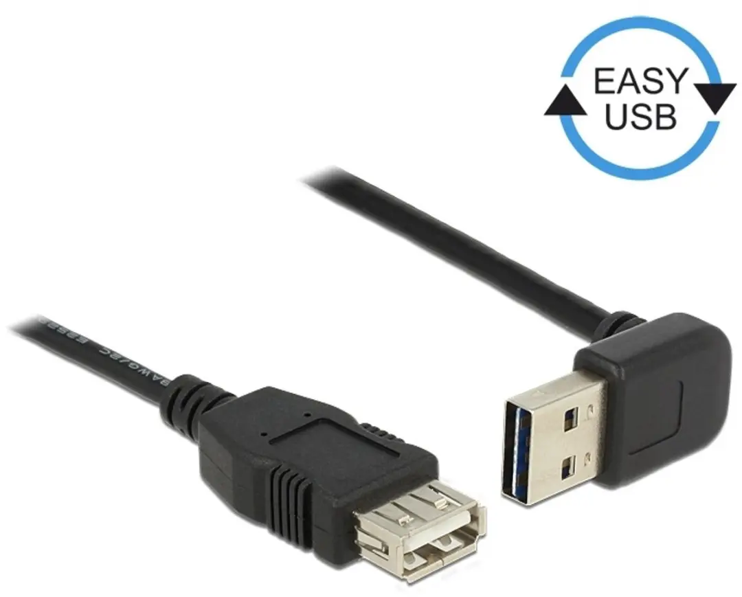 Delock USB-A Verlengkabel 2m - Haaks - Zwart