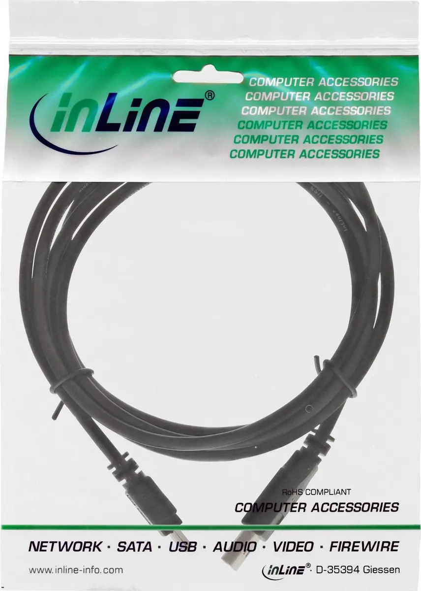 InLine USB Kabel A Male naar Mini B Male 5m - Zwart