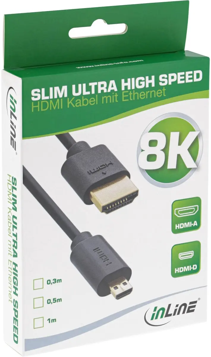 InLine Slim Ultra HDMI Kabel 8K/4K 0,5m - A/D Micro - Zwart