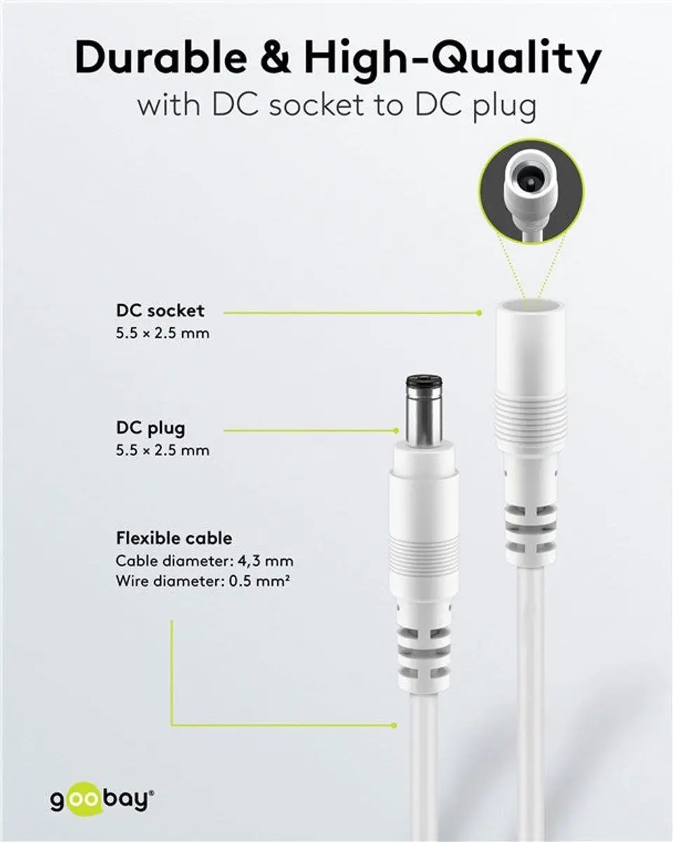 Goobay DC Verlengkabel 10m AWG20 - 100W Wit