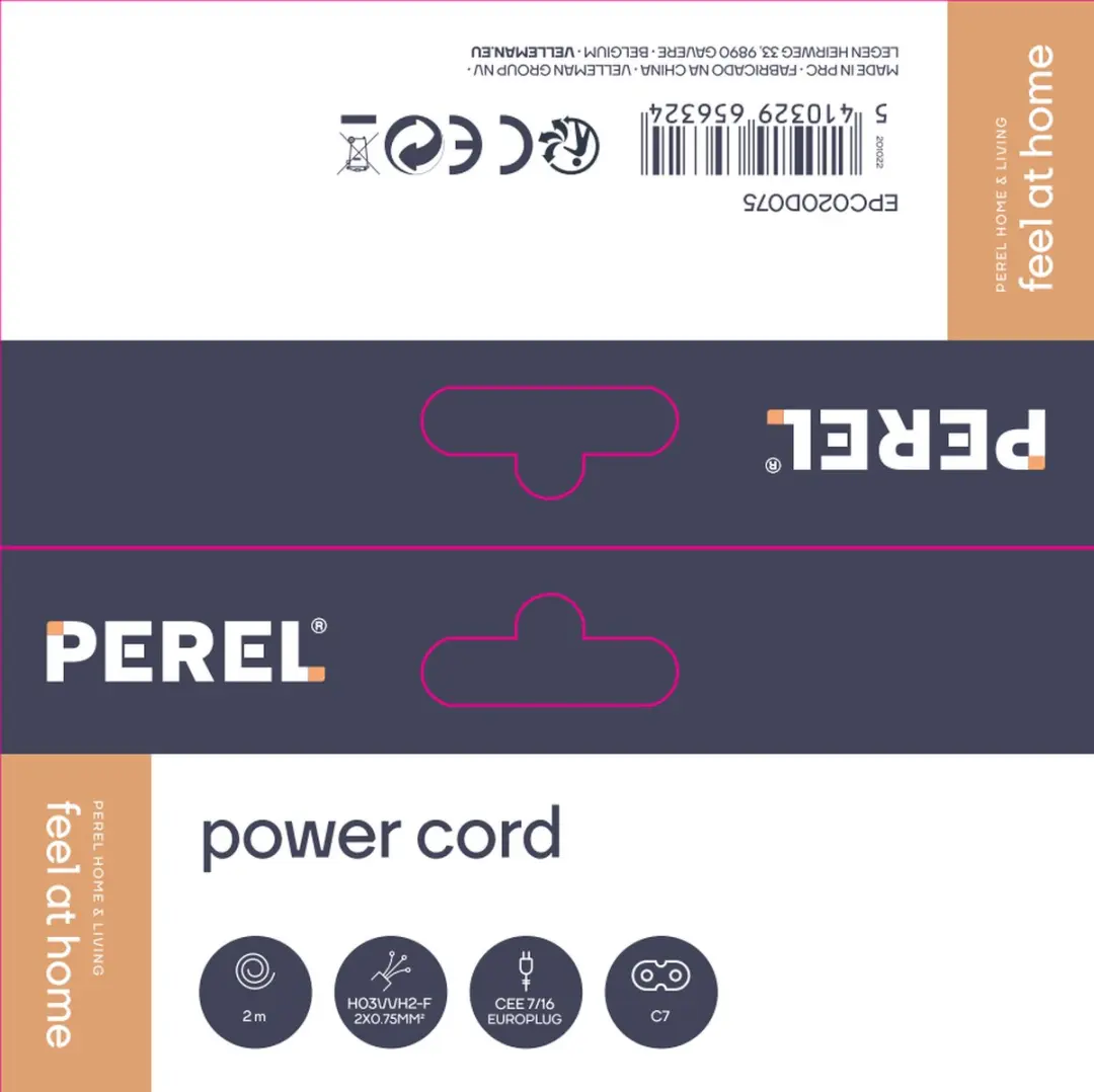 Perel Voedingskabel H03VVH2-F 2G0.75 2m - 2.5A/230V - Eurostekker naar C7 - Zwart