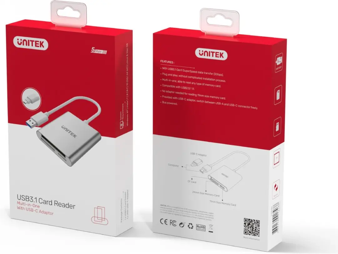 Unitek Y-9313D USB-C Kaartlezeradapter - Arctic Silver