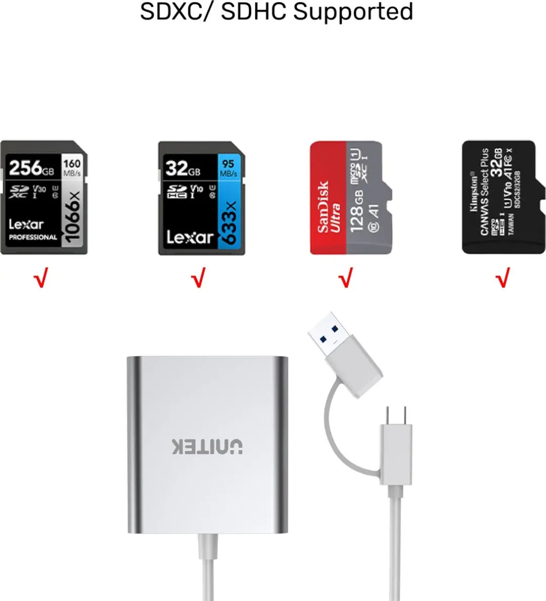 Unitek Y-9313D USB-C Kaartlezeradapter - Arctic Silver