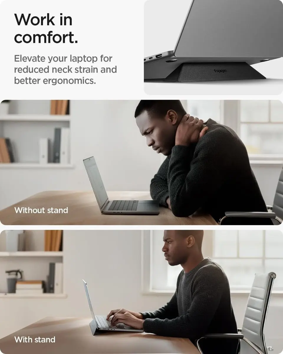 Spigen SlimFold LD201-S4 Laptopstandaard - Zwart