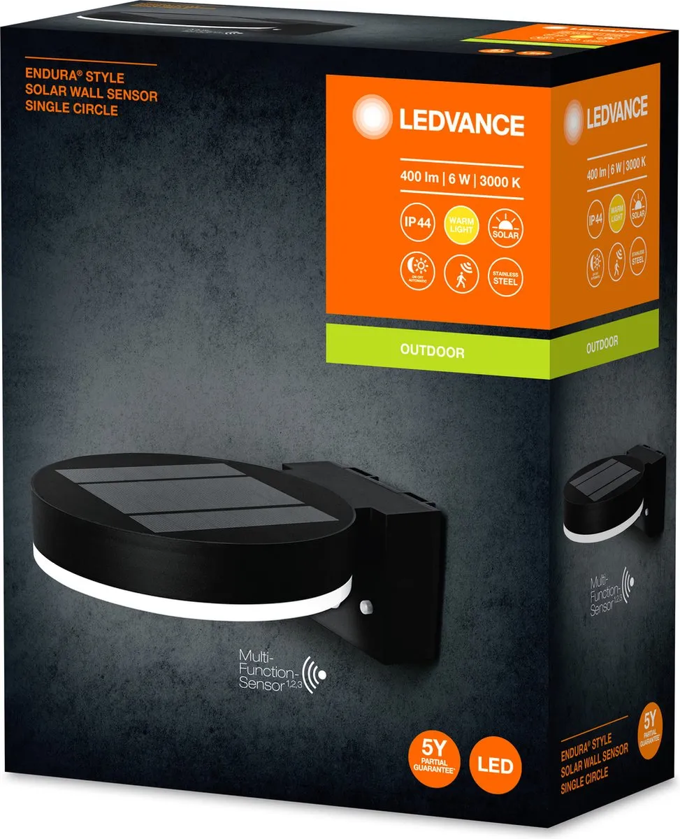 LEDVANCE Endura Style Solar Single Circle Wandarmatuur 6W - Warm wit - Zwart