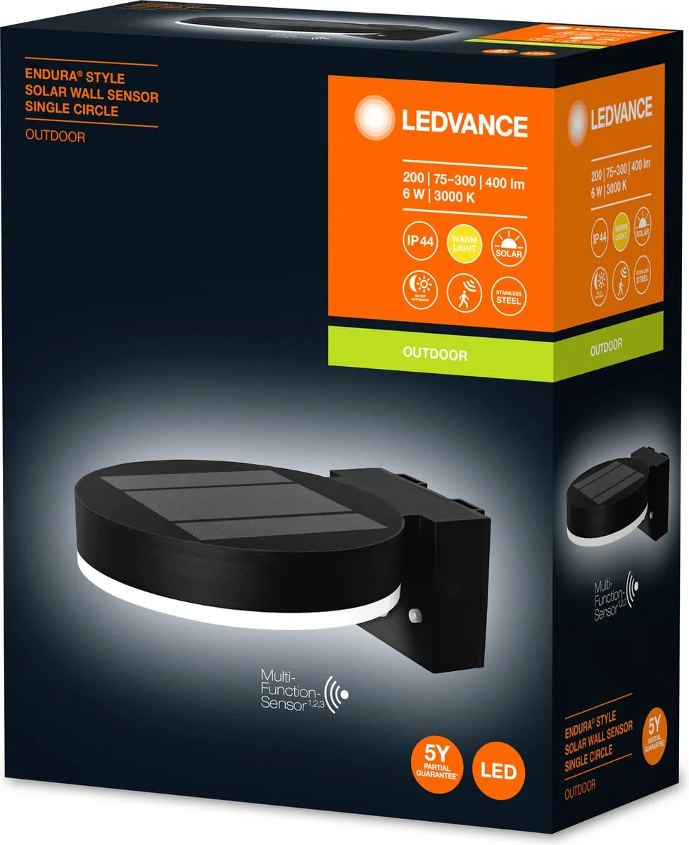 LEDVANCE Endura Style Solar Single Circle Wandarmatuur 6W - Warm wit - Zwart