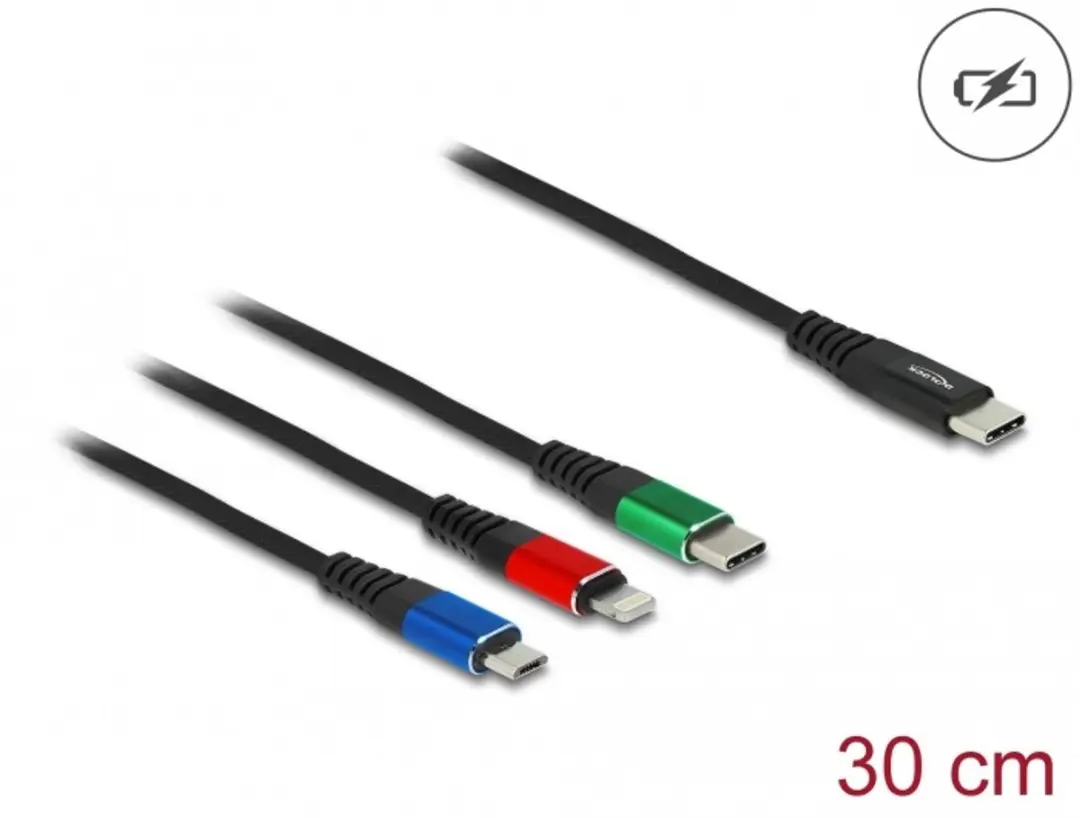 Delock 86820 USB-laadkabel USB-C/Micro-B/Lightning 0,30m