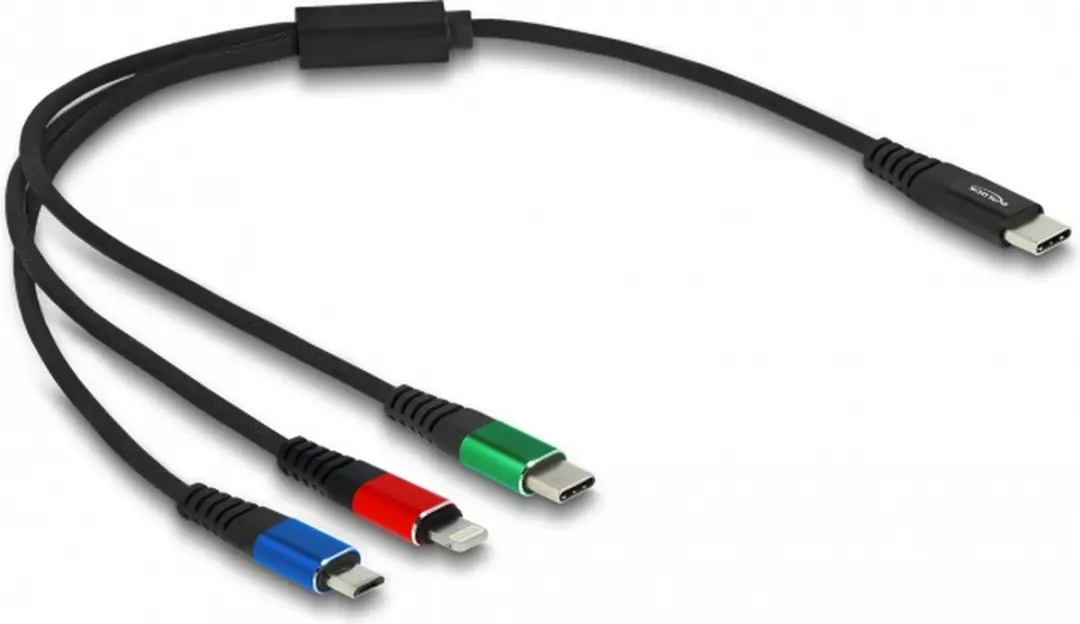 Delock 86820 USB-laadkabel USB-C/Micro-B/Lightning 0,30m - Zwart