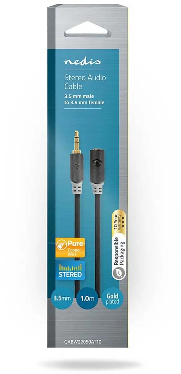 Nedis Stereo-Audiokabel 3,5mm M/F - 1m - Verguld - Antraciet