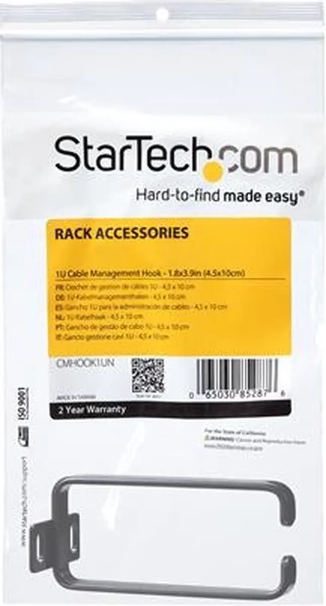 Startech CMHOOK1UN 1U Kabel-D-ringhaak - 4,5x10cm - Zwart