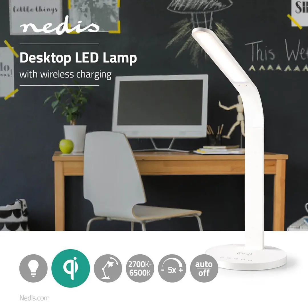 Nedis LTLGQ3MD1WT LED Tafellamp - Qi Draadloos Laden - 5W - Koel/Warm/Natuurlijk Wit