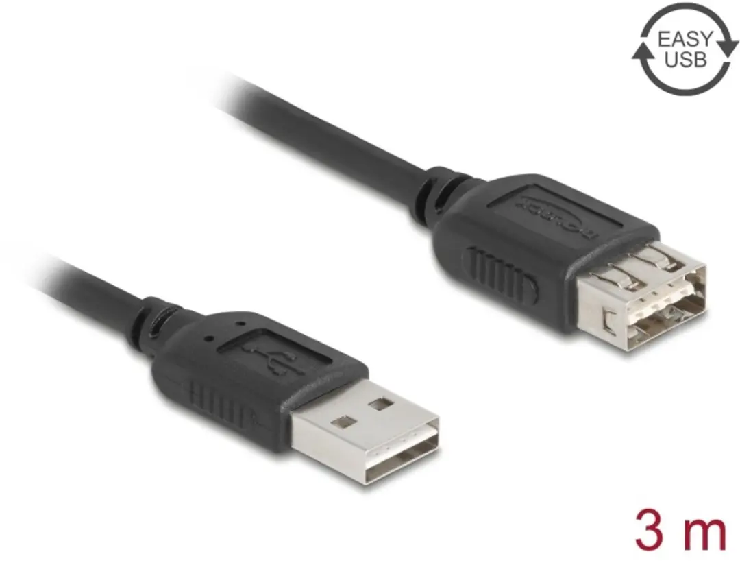 Delock USB 2.0 A-male naar A-vrouw 3m - Zwart