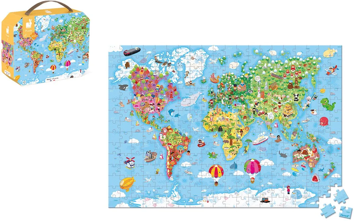 Janod Wereld Giant Puzzel - 300 Stukjes - In Koffer