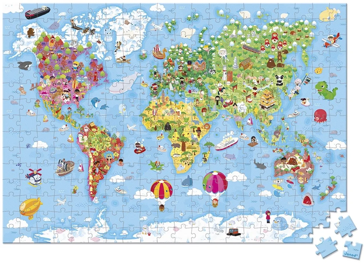 Janod Wereld Giant Puzzel - 300 Stukjes - In Koffer