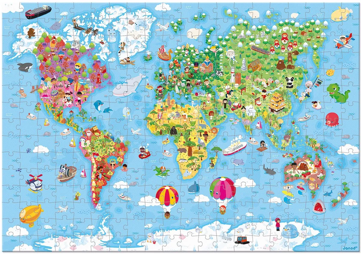 Janod Wereld Giant Puzzel - 300 Stukjes - In Koffer