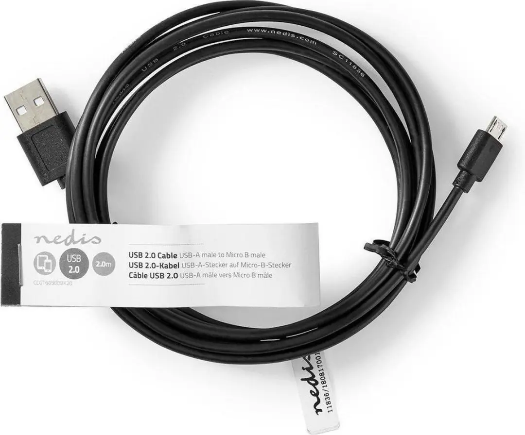 Nedis USB 2.0 Kabel A-MicroB 480Mbps 3m - Zwart