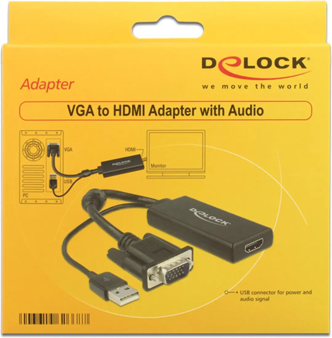 Delock VGA + USB naar HDMI Adapter - 0,25m - Zwart