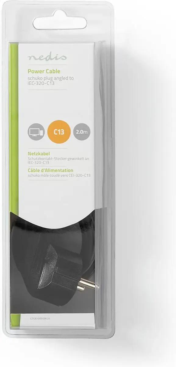 Nedis Stroomkabel Type F CEGB10000BK20 - 2m - Gehoekt