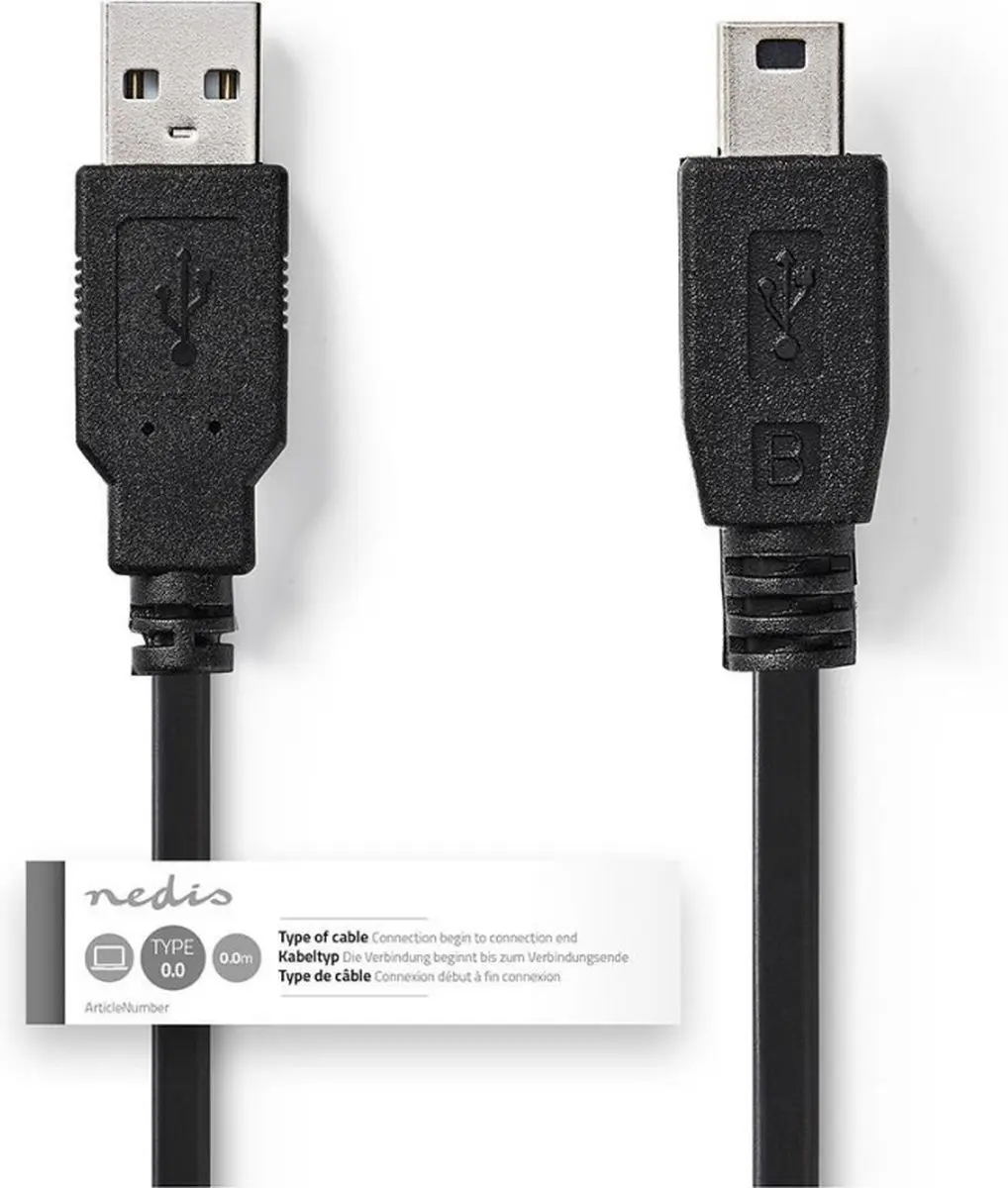 Nedis USB 2.0 Kabel A naar Mini-B 5-pins 1m - Zwart