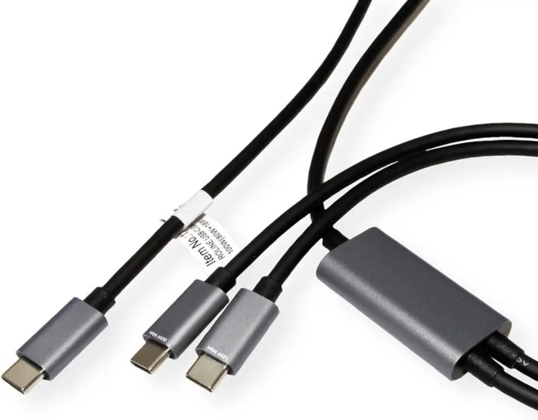 Roline USB-C Split Opladerkabel 2x C M/M 100W - 1,85m Zwart