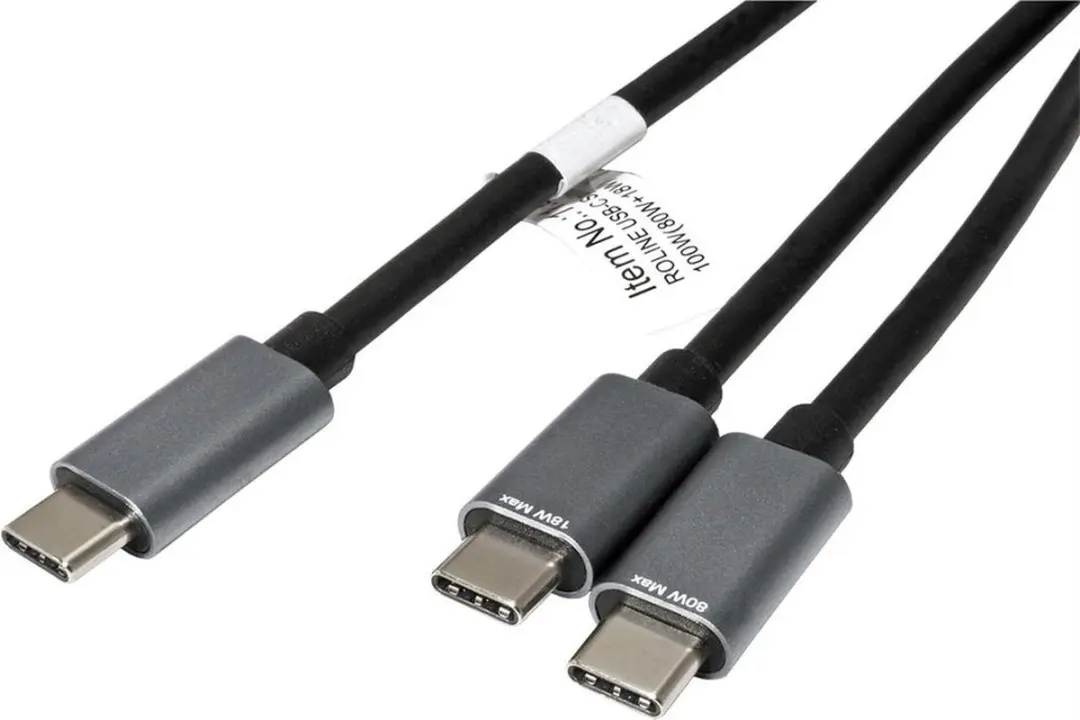 Roline USB-C Split Opladerkabel 2x C M/M 100W - 1,85m Zwart