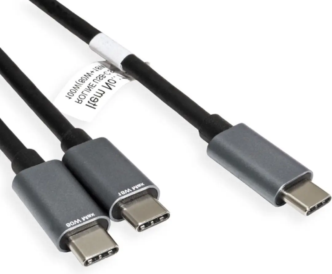 Roline USB-C Split Opladerkabel 2x C M/M 100W - 1,85m Zwart