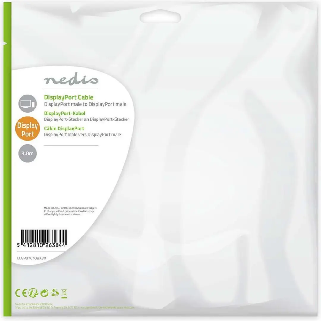 Nedis DisplayPort Kabel 4K@60Hz 3.00m - Zwart