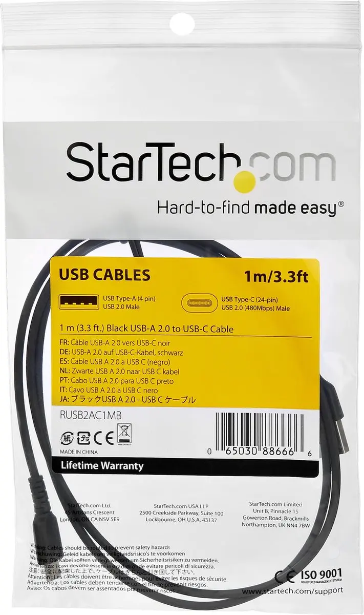 Startech USB-C Kabel RUSB2CC1MB - USB 2.0 - 1m - Zwart
