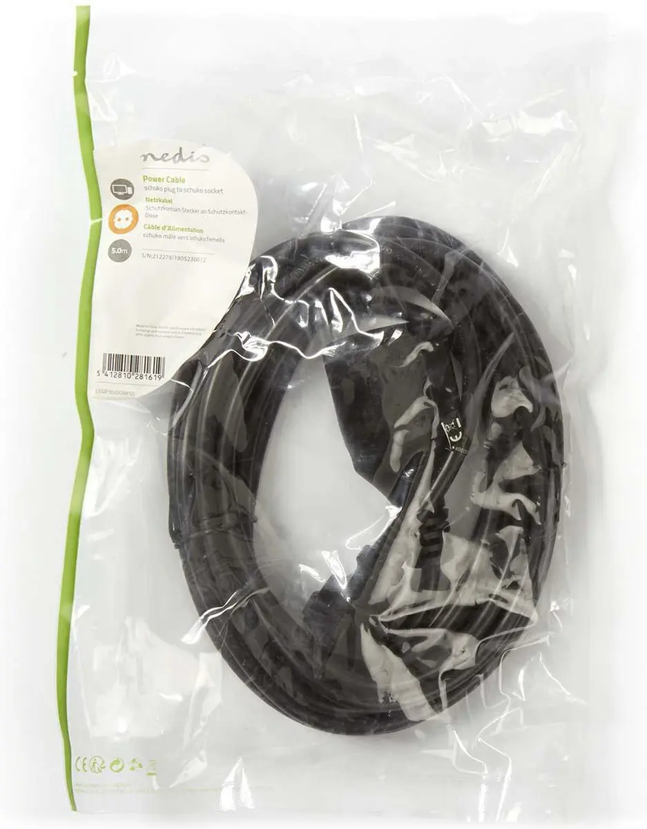 Nedis Stroomkabel CEGP10200BK50 Type F M/F - 5m - Zwart