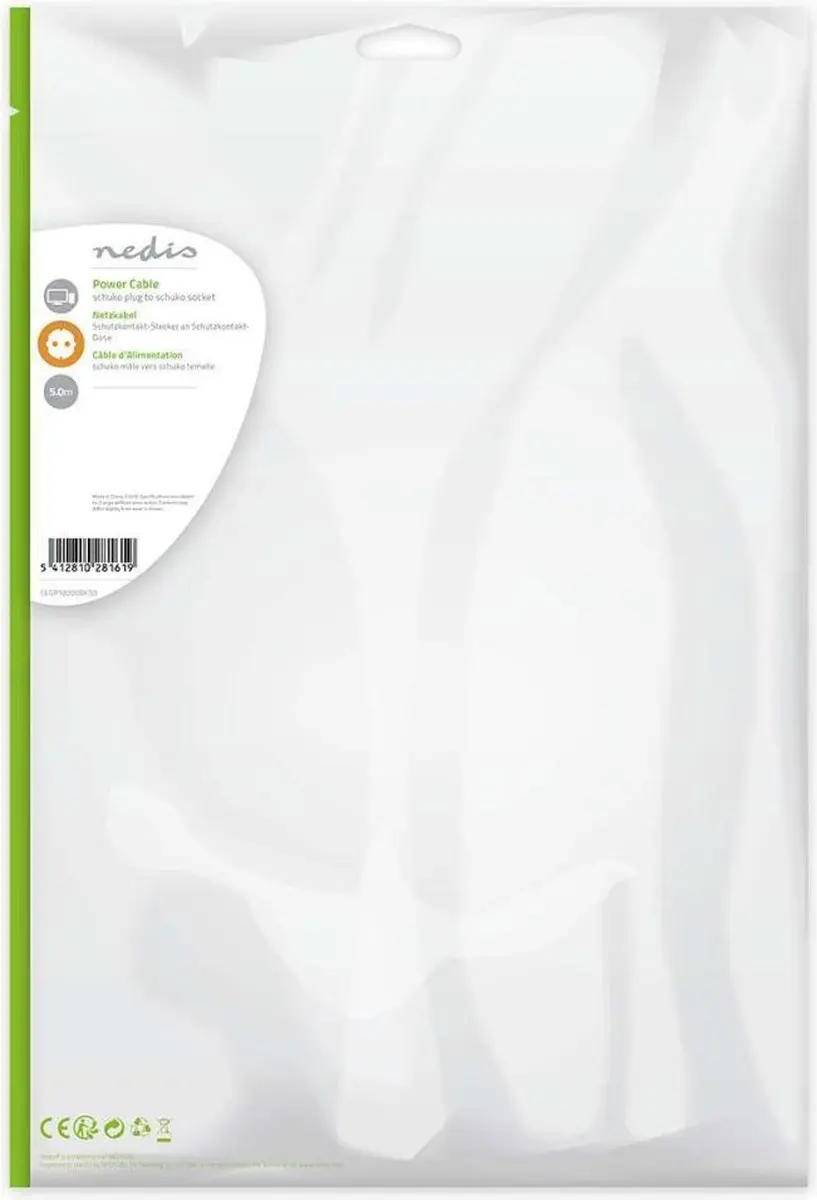 Nedis Stroomkabel CEGP10200BK50 Type F M/F - 5m - Zwart