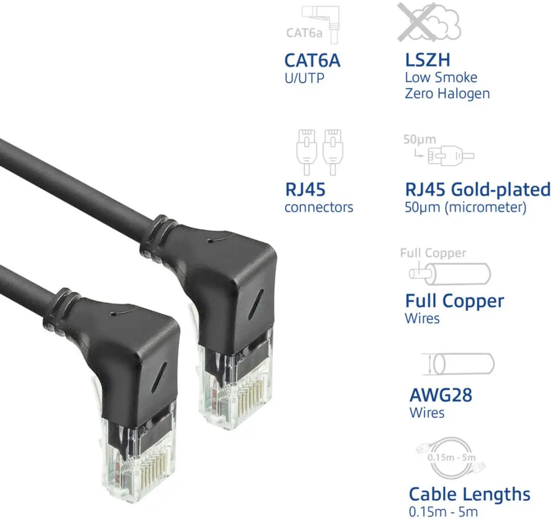 ACT DD5952 Patchkabel CAT6A U/UTP 0,25m - 90° haaks beneden