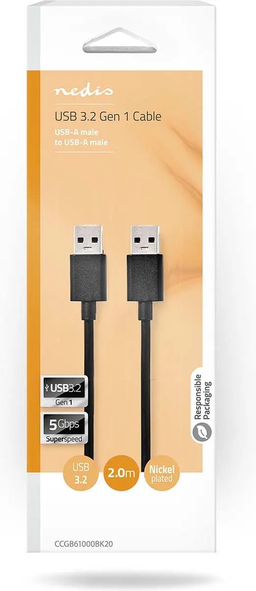 Nedis USB 3.2 Gen 1 A-A Kabel 2m - Zwart