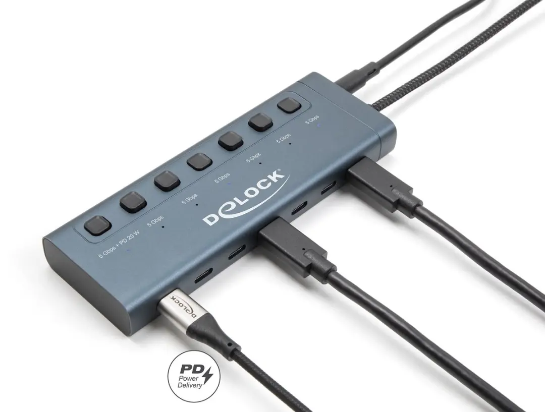 Delock USB 5Gbps Hub 7x Type-C - 6x Data + 1x PD 20W - Blauw