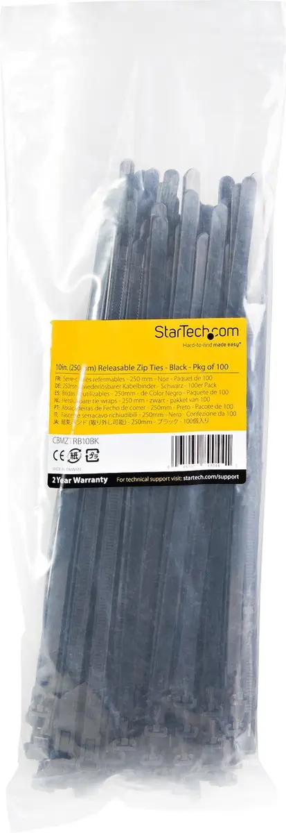 Startech 250mm Herbruikbare Kabelbinders - 100 Stuks
