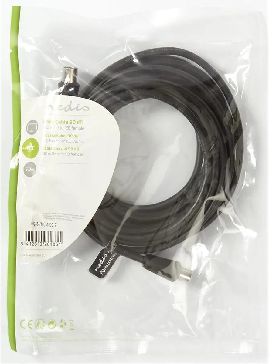 Nedis Coaxkabel CSGP40000BK50 - 5m - 75 Ohm - Zwart