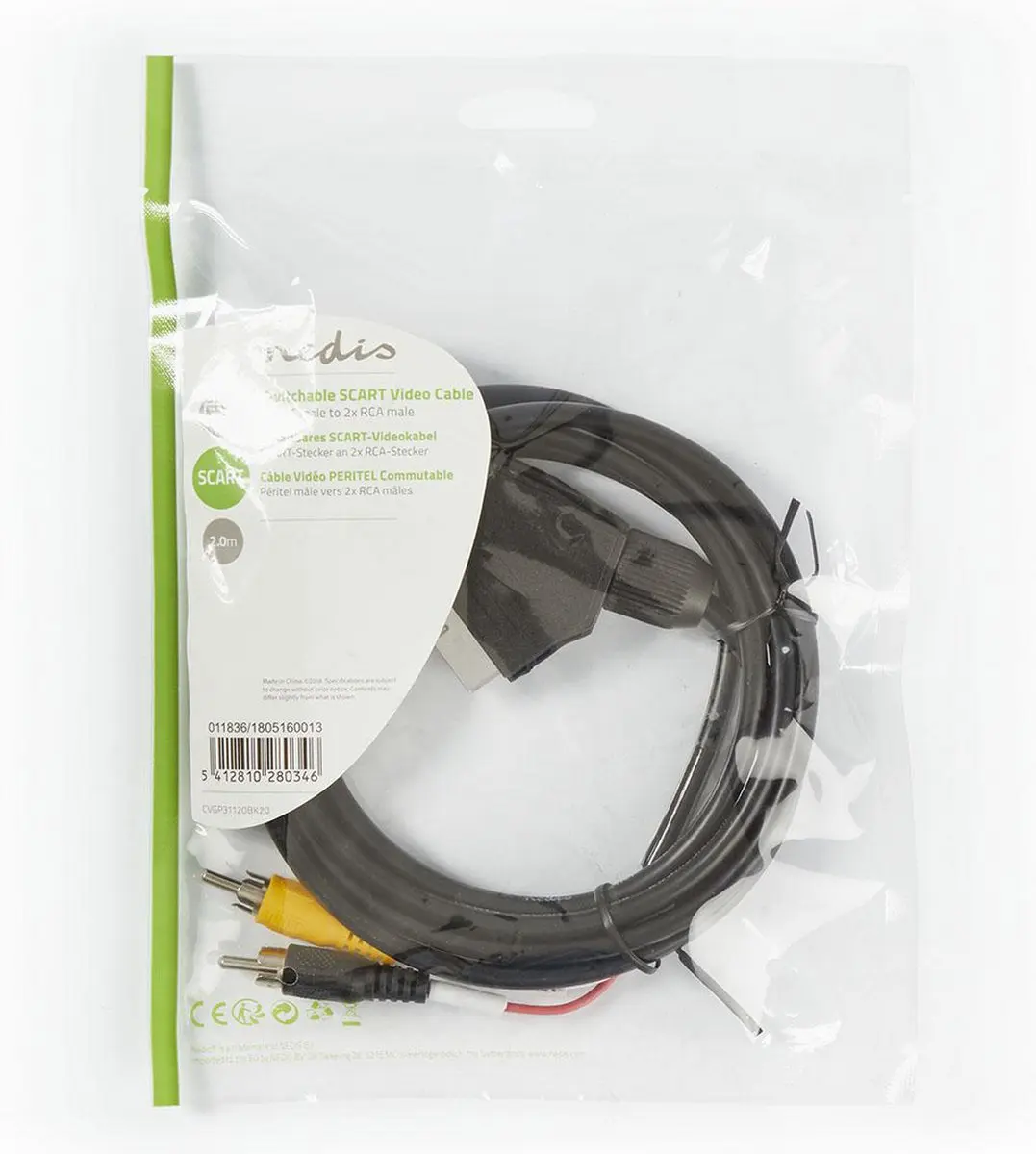 Nedis SCART Kabel CVGP31120BK20 - 2x RCA Male - 2m - Zwart