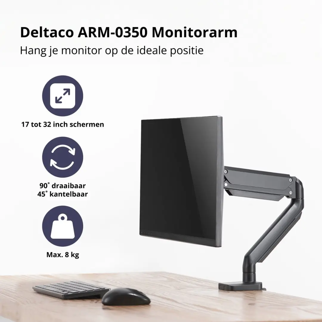 Deltaco ARM-0350 Monitorarm - 17-27" - 8kg - Zwart