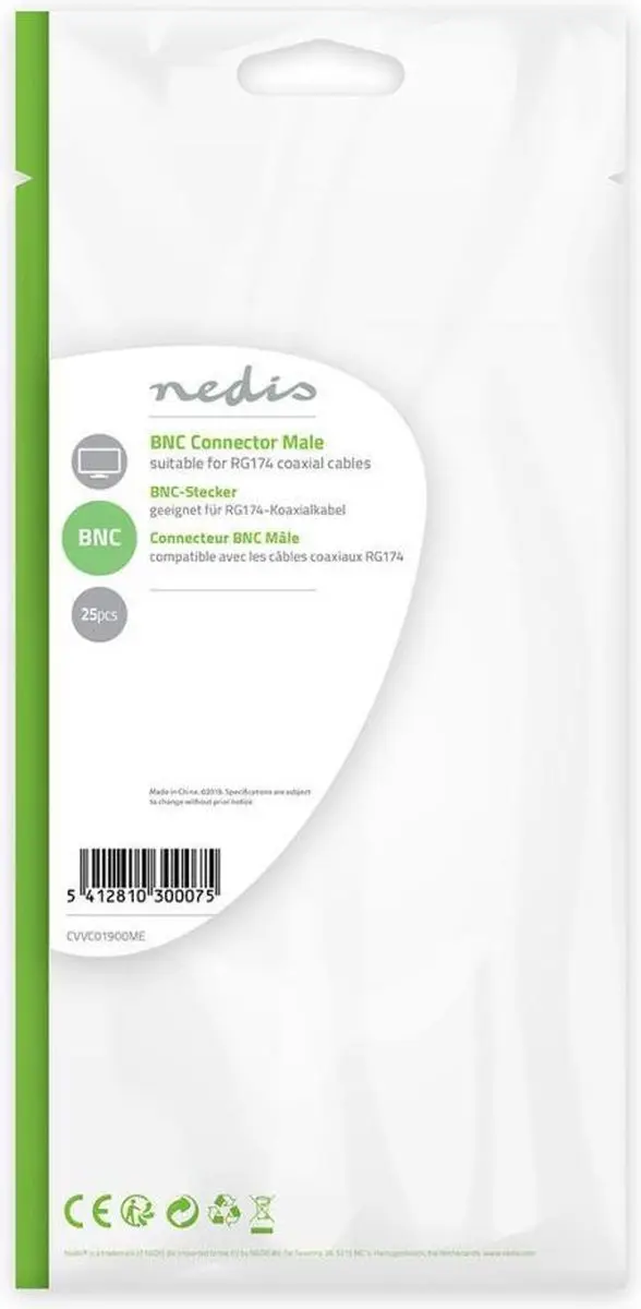 Nedis BNC-Kabelbeschermer CVVC01900ME - Recht - Vernikkeld - 25 Stuks