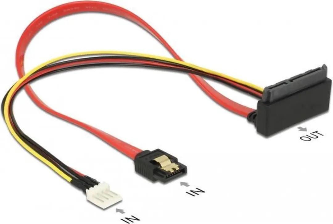 Delock Floppy naar Haakse SATA Data & Voeding Kabel 6Gbit/s - Rood - 30cm