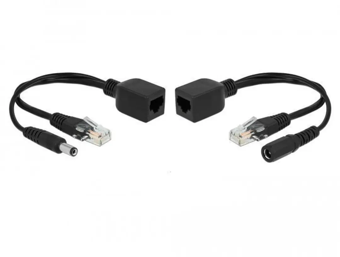 Delock Passieve PoE-adapter RJ45 - DC 5,5x2,1mm - 0,20m - Zwart